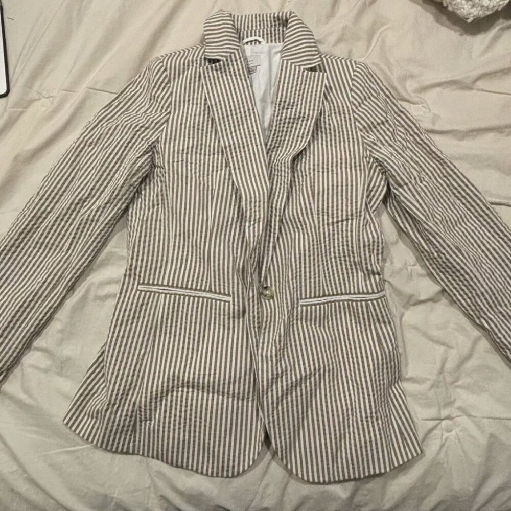 A New Day Seersucker Cotton Blazer Beige/White Striped Women's Size 6